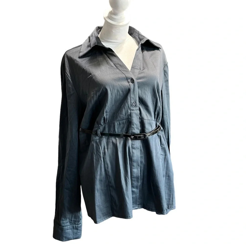 Dressbarn button front belted tunic blue women's XL